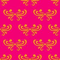 Colorful pink and yellow abstract damask seamless pattern of curls in retro style. Floral vintage background. Art nouveau style design. vector