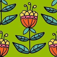 Cartoon doodle linear flower seamless pattern. Fantasy floral background. vector