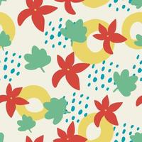 Cute cartoon messy flowers, dots, shapes seamless pattern. Modern geometric shapes background. vector