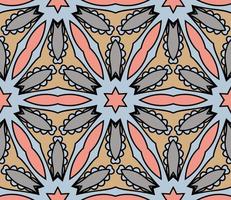 Abstract colorful doodle geometric flower seamless pattern. Floral background. Kaleidoscope mosaic, geo tile of thin line ornament. vector