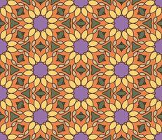 Abstract colorful doodle geometric flower seamless pattern. Floral background. Kaleidoscope mosaic, geo tile of thin line ornament. vector