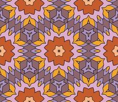 Abstract colorful doodle geometric flower seamless pattern. Floral background. Kaleidoscope mosaic, geo tile of thin line ornament. vector