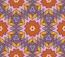 Abstract colorful doodle geometric flower seamless pattern. Floral background. Kaleidoscope mosaic, geo tile of thin line ornament. vector