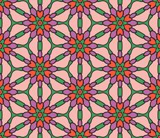 Abstract colorful doodle geometric flower seamless pattern. Floral background. Kaleidoscope mosaic, geo tile of thin line ornament. vector
