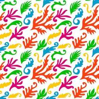 Colorful abstract seamless pattern with organic shapes, floral curls, leaves. vector