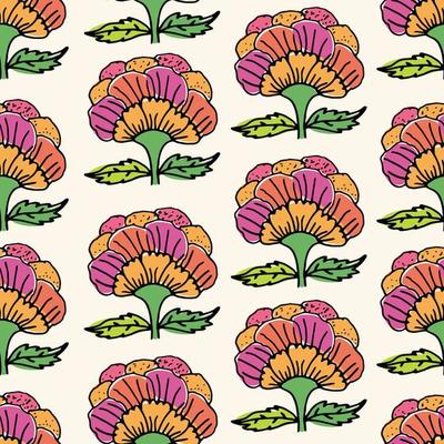 Hand drawn doodle flowers. Floral seamless pattern. Colorful infinity background.