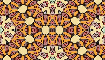 Abstract colorful doodle geometric flower seamless pattern. Floral background. Kaleidoscope mosaic, geo tile of thin line ornament. vector
