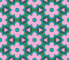 Abstract colorful doodle geometric flower seamless pattern. Floral background. Kaleidoscope mosaic, geo tile of thin line ornament. vector