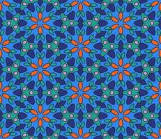Abstract colorful doodle geometric flower seamless pattern. Floral background. Kaleidoscope mosaic, geo tile of thin line ornament. vector