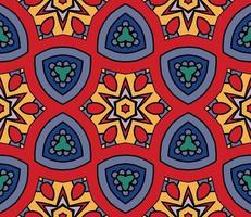 Abstract colorful doodle geometric flower seamless pattern. Floral background. Kaleidoscope mosaic, geo tile of thin line ornament. vector
