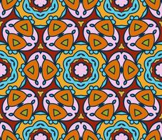 Abstract colorful doodle geometric flower seamless pattern. Floral background. Kaleidoscope mosaic, geo tile of thin line ornament. vector