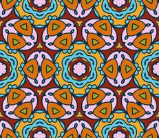 Abstract colorful doodle geometric flower seamless pattern. Floral background. Kaleidoscope mosaic, geo tile of thin line ornament. vector