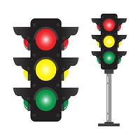 Traffic light to regulate the movement of cars in flat design. Icon on an isolated white background. A tool for regulating traffic on the road. Vector stock illustration