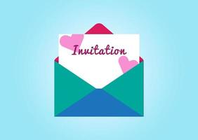 Envelope with invitation letter. Vector illustration in flat style.