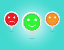 Color emoticons in three color options. Positive, neutral and negative smiles on 3d button.  Vector illustration to indicate emotions.