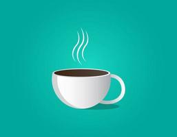 White coffee mug with steam in flat design style. Vector illustration