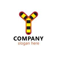 Y logo letter with honey bee. Gradient color red and orange letters vector illustration.