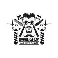 Barbershop Logo with barber pole in vintage style. Vector template