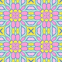 Abstract colorful doodle geometric flower seamless pattern. Floral background. Kaleidoscope mosaic, geo tile of thin line ornament. vector