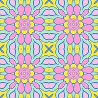 Abstract colorful doodle geometric flower seamless pattern. Floral background. Kaleidoscope mosaic, geo tile of thin line ornament. vector