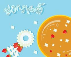 Songkran Water Festival in Thailand is Thai New Year on 13-15 April. Flat design vector. With Thai language SONGKRAN about this festival. vector