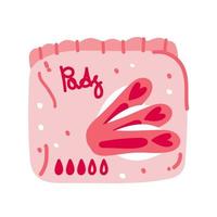 Hand drawn vector illustration of menstrual pads in a pack