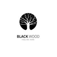 logotipo de árbol seco negro simple con vector de logotipo de templo de forma redonda