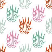 Linear succulent bush seamless pattern on white background. vector