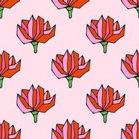 Cute cartoon doodle rose seamless pattern. Floral element background. vector