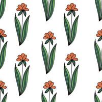 Floral seamless pattern with doodle flowers. Hand drawn flowers on white background. vector