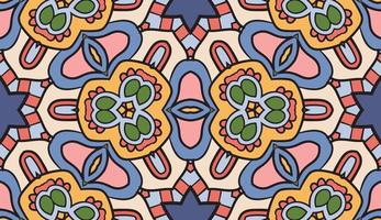 Abstract colorful doodle geometric flower seamless pattern. Floral background. Kaleidoscope mosaic, geo tile of thin line ornament. vector