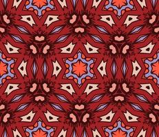 Abstract colorful doodle geometric flower seamless pattern. Floral background. Kaleidoscope mosaic, geo tile of thin line ornament. vector