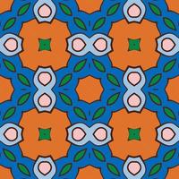 Abstract colorful doodle geometric flower seamless pattern. Floral background. Kaleidoscope mosaic, geo tile of thin line ornament. vector