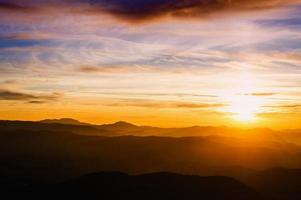 blue color of mountains during sunset photo