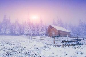 sunset in the winter mountains photo