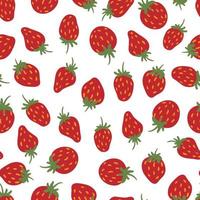 Strawberries vector seamless pattern. Summer berry hand drawn texture for wallpapers, textile, wrapping paper, fabric, packaging, greeting cards, invitations. Cute fruit flat cartoon background.