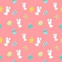 Seamless Background Bunny And Eggs Painted Easter Festival Pink Background vector