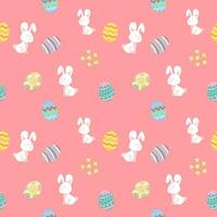 Seamless Background Bunny And Eggs Painted Easter Festival Pink Background vector