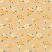 Seamless background with light yellow floral patterns on a cream colored background. vector