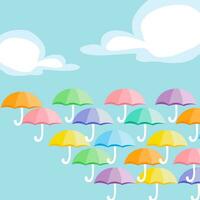 Background with various colored umbrella patterns in the sky vector