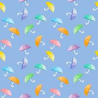 Seamless background with various colored umbrella patterns on blue background. vector