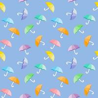 Seamless background with various colored umbrella patterns on blue background. vector