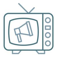 icono de dos colores de línea comercial de tv vector