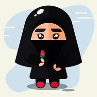 Moslem woman cute cartoon vector illustration