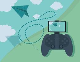 Paper plane flying with remote vector illustration