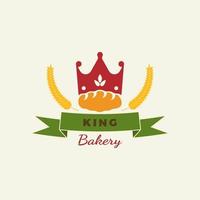 King Bakery Logo Design Vector Illustration. Bread,  with crown and wheat symbol