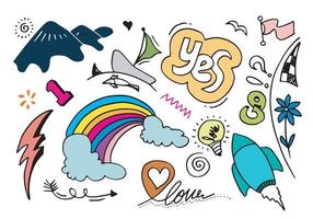 hand-drawn colorful doodle set on white background. vector