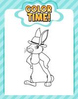 Worksheets template with color time text and rabbit outline vector