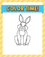 Worksheets template with color time text and rabbit outline vector