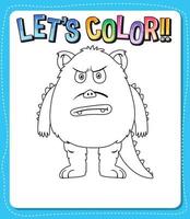 Worksheets template with lets color text and Monster outline vector